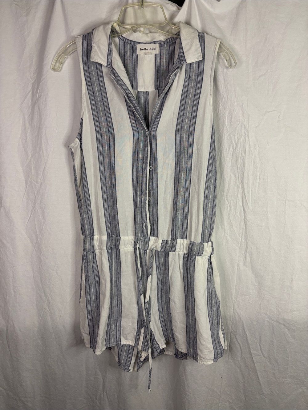 Bella Dahl Striped Sleeveless Button Romper in White and Navy size Medium